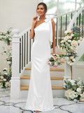 Sheath/Column Silk like Satin Bowknot One-Shoulder Sleeveless Floor-Length Bridesmaid Dresses TPP0004917