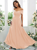 A-Line/Princess Chiffon Ruched Off-the-Shoulder Sleeveless Floor-Length Bridesmaid Dresses TPP0004920