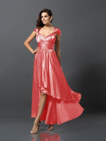 Sheath/Column Sleeveless High Low Silk like Satin Bridesmaid Dresses TPP0005141