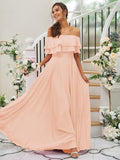 A-Line/Princess Chiffon Ruffles Off-the-Shoulder Sleeveless Floor-Length Bridesmaid Dresses TPP0004914