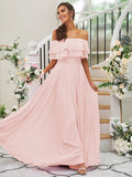 A-Line/Princess Chiffon Ruffles Off-the-Shoulder Sleeveless Floor-Length Bridesmaid Dresses TPP0004914