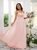 A-Line/Princess Chiffon Ruched Straps Sleeveless Floor-Length Bridesmaid Dresses TPP0004915