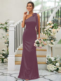 Sheath/Column Silk like Satin Bowknot One-Shoulder Sleeveless Floor-Length Bridesmaid Dresses TPP0004917