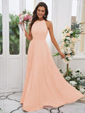 A-Line/Princess Chiffon Ruffles Halter Sleeveless Floor-Length Bridesmaid Dresses TPP0004922