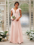 A-Line/Princess Chiffon Ruffles V-neck Sleeveless Sweep/Brush Train Bridesmaid Dresses TPP0004927