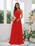 A-Line/Princess Chiffon Applique Square Sleeveless Floor-Length Bridesmaid Dresses TPP0004921