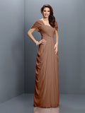 A-Line/Princess Sweetheart Pleats Short Sleeves Long Chiffon Bridesmaid Dresses TPP0005228