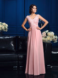 A-Line/Princess V-neck Applique Sleeveless Long Chiffon Mother of the Bride Dresses TPP0007183