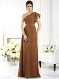 A-Line/Princess One-Shoulder Ruffles Sleeveless Long Chiffon Bridesmaid Dresses TPP0005058