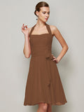 A-Line/Princess Halter Sleeveless Pleats Bowknot Short Chiffon Bridesmaid Dresses TPP0005094