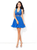 A-Line/Princess V-neck Applique Sleeveless Short Chiffon Cocktail Dresses TPP0003159