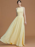 A-Line/Princess Halter Sleeveless Floor-Length Ruched Chiffon Bridesmaid Dresses TPP0005325