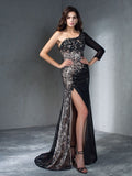 Trumpet/Mermaid One-Shoulder 3/4 Sleeves Long Lace Dresses TPP0003327