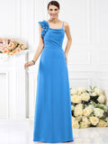 Sheath/Column Spaghetti Straps Hand-Made Flower Sleeveless Long Chiffon Bridesmaid Dresses TPP0005774