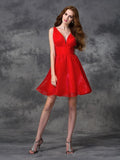 A-line/Princess V-neck Sash/Ribbon/Belt Sleeveless Short Organza Cocktail Dresses TPP0008649