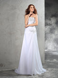 Sheath/Column Strapless Beading Sleeveless Long Chiffon Wedding Dresses TPP0006876