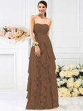 A-Line/Princess Strapless Pleats Sleeveless Long Chiffon Bridesmaid Dresses TPP0005396