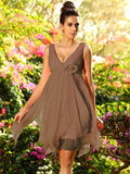 A-Line/Princess V-neck Ruffles Sleeveless Short Chiffon Bridesmaid Dresses TPP0005015