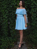 A-Line/Princess Sleeveless Chiffon Off-the-Shoulder Ruffles Short/Mini Homecoming Dresses TPP0004659