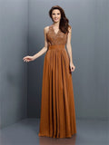 A-Line/Princess V-neck Applique Sleeveless Long Chiffon Bridesmaid Dresses TPP0005255