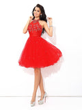 A-Line/Princess High Neck Beading Sleeveless Short Net Cocktail Dresses TPP0008341