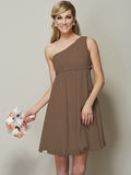 A-Line/Princess One-Shoulder Sleeveless Sash/Ribbon/Belt Short Chiffon Bridesmaid Dresses TPP0005335