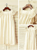 A-line/Princess Scoop Short Sleeves Lace Tea-Length Chiffon Flower Girl Dresses TPP0007794