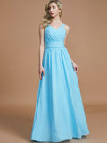 A-Line/Princess V-neck Chiffon Floor-Length Sleeveless Bridesmaid Dresses TPP0005020