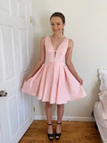 A-Line/Princess V-neck Sleeveless Ruffles Satin Short/Mini Homecoming Dresses TPP0004644