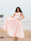 A-Line/Princess Satin Off-the-Shoulder Sleeveless Ruffles Floor-Length Dresses TPP0004825