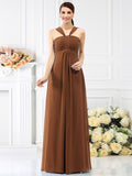 A-Line/Princess Straps Pleats Sleeveless Long Chiffon Bridesmaid Dresses TPP0005478