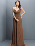 A-Line/Princess Spaghetti Straps Pleats Sleeveless Long Chiffon Bridesmaid Dresses TPP0005548