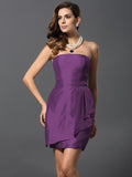 Sheath/Column Strapless Sleeveless Short Taffeta Bridesmaid Dresses TPP0005860