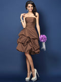 A-Line/Princess Strapless Ruched Sleeveless Short Satin Bridesmaid Dresses TPP0005671