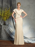 Sheath/Column V-neck Beading Short Sleeves Long Silk like Satin Mother of the Bride Dresses TPP0007271