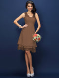 A-Line/Princess V-neck Lace Sleeveless Short Bridesmaid Dresses TPP0005236