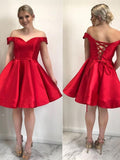 A-Line/Princess Satin Ruffles Off-the-Shoulder Sleeveless Short/Mini Homecoming Dress TPP0003294