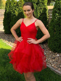 A-Line/Princess Spaghetti Straps Ruffles Sleeveless Tulle Short/Mini Homecoming Dresses TPP0004606