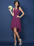 A-Line/Princess Halter Pleats Sleeveless Short Chiffon Bridesmaid Dresses TPP0005144