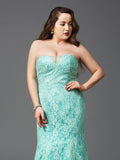 Sheath/Column Strapless Lace Sleeveless Long Satin Plus Size Dresses TPP0004326