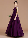 A-Line/Princess V-neck Sleeveless Ruched Floor-Length Chiffon Bridesmaid Dresses TPP0005504