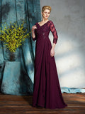 A-Line/Princess V-neck Beading 3/4 Sleeves Long Chiffon Mother of the Bride Dresses TPP0007150