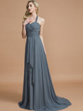 A-Line/Princess Halter Sleeveless Chiffon Sweep/Brush Train Bridesmaid Dresses TPP0005446