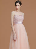 A-Line/Princess Bateau Sleeveless Floor-Length Applique Tulle Bridesmaid Dresses TPP0005365