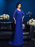 A-Line/Princess V-neck Applique 3/4 Sleeves Long Chiffon Mother of the Bride Dresses TPP0007278