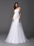 Trumpet/Mermaid Straps Beading Sleeveless Long Net Wedding Dresses TPP0006774