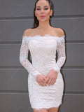 Sheath/Column Long Sleeves Off-the-Shoulder Lace Short/Mini Homecoming Dresses TPP0004231