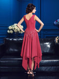 A-Line/Princess V-neck Applique Sleeveless High Low Chiffon Mother of the Bride Dresses TPP0007178