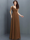 A-Line/Princess V-neck Pleats Sleeveless Long Chiffon Bridesmaid Dresses TPP0005530