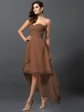 A-Line/Princess Sweetheart Pleats Sleeveless High Low Chiffon Bridesmaid Dresses TPP0005031